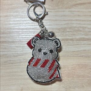 Red and White Bear Rhinestone Bag Charm
